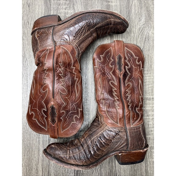 Lucchese 1883 N1119 Ostrich Leg Calf Side Ranch Hand Size 7 D Men's Cowboy Boots